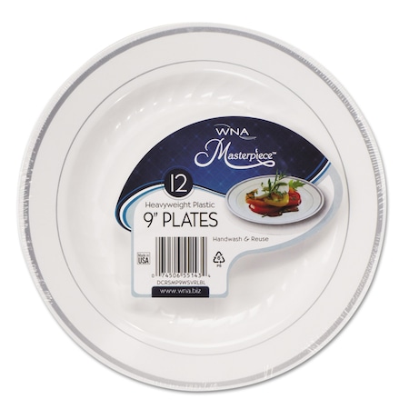 Wna Masterpiece Plastic Dinnerware, White/Silver, 9", PK10 RSMP91210WSLV